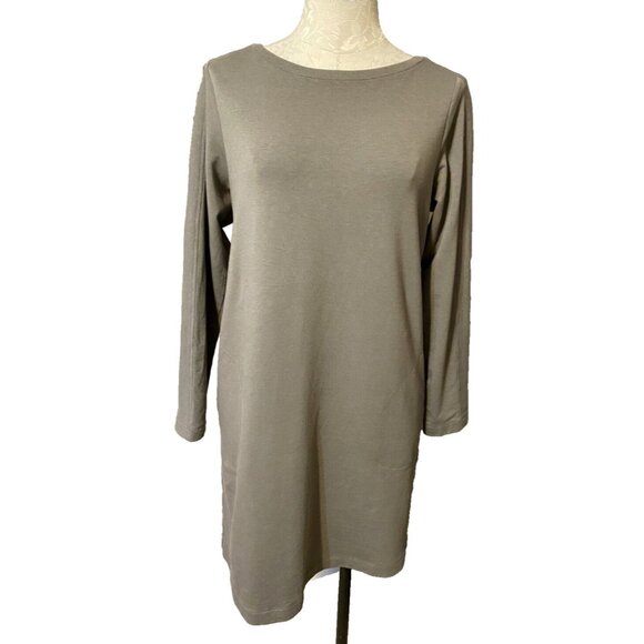 J Pure Jill Dress Olive Green Medium M 6 8 10 Long Sleeve Shift W Pockets Soft - Picture 1 of 5